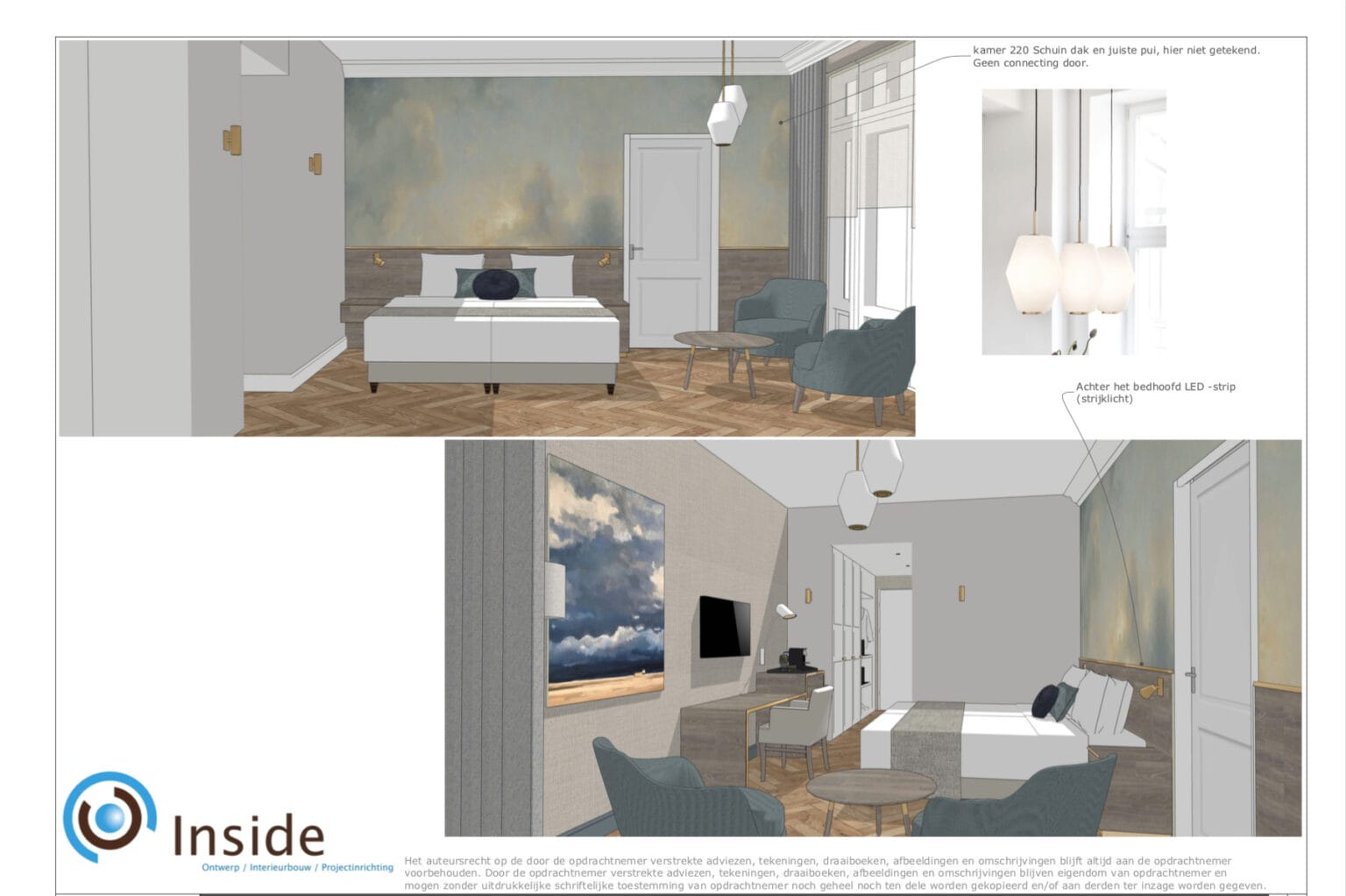 Ontwerp hotel interieur hotelkamer 3D voorstel