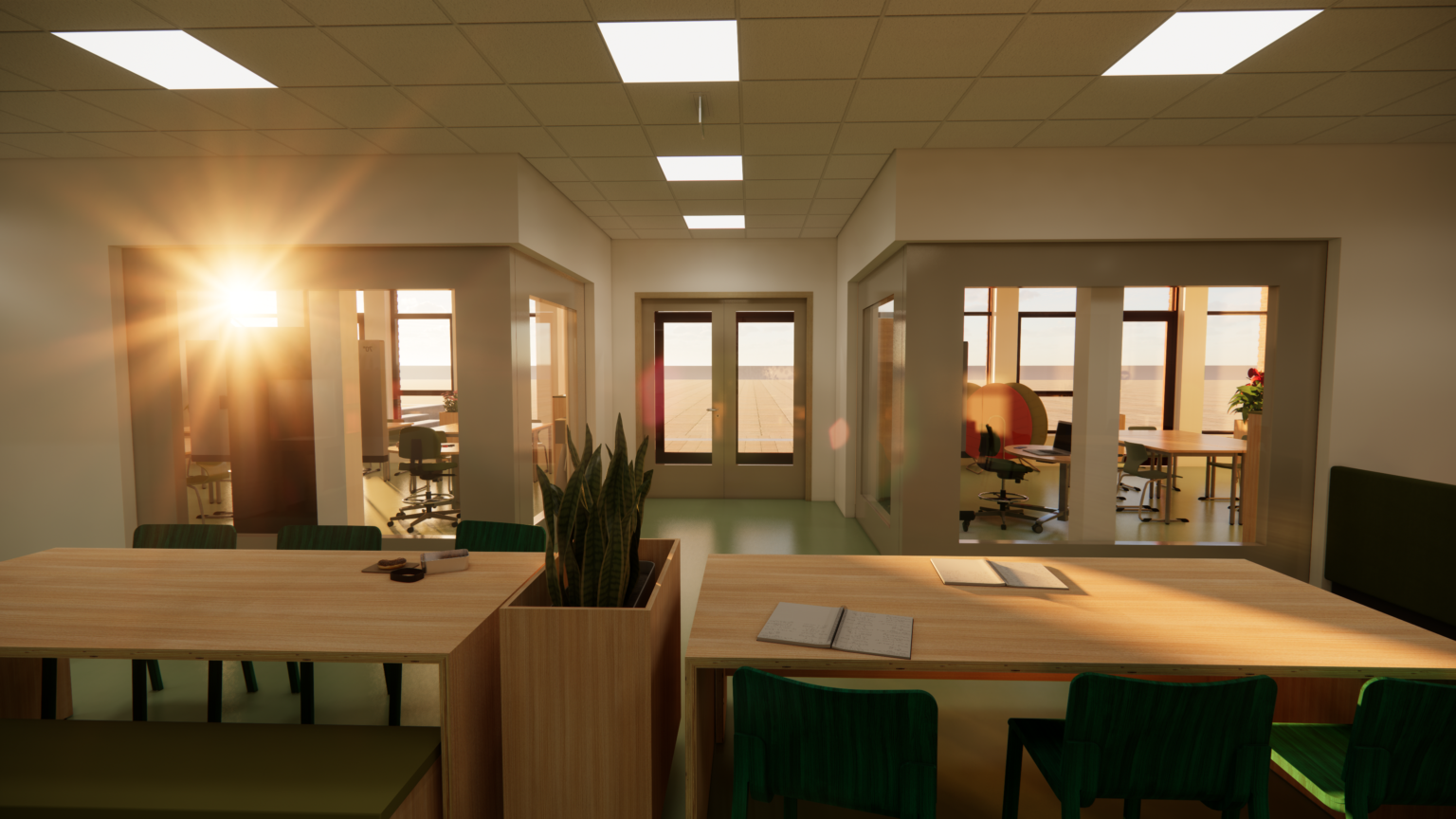 Ontwerp school Yulius rendering leerplein interieur